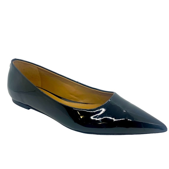 Sam Edelman Wanda Black 6 1/2 Patent Leather Flat Point Toe Preppy Modern Goth - Picture 1 of 14